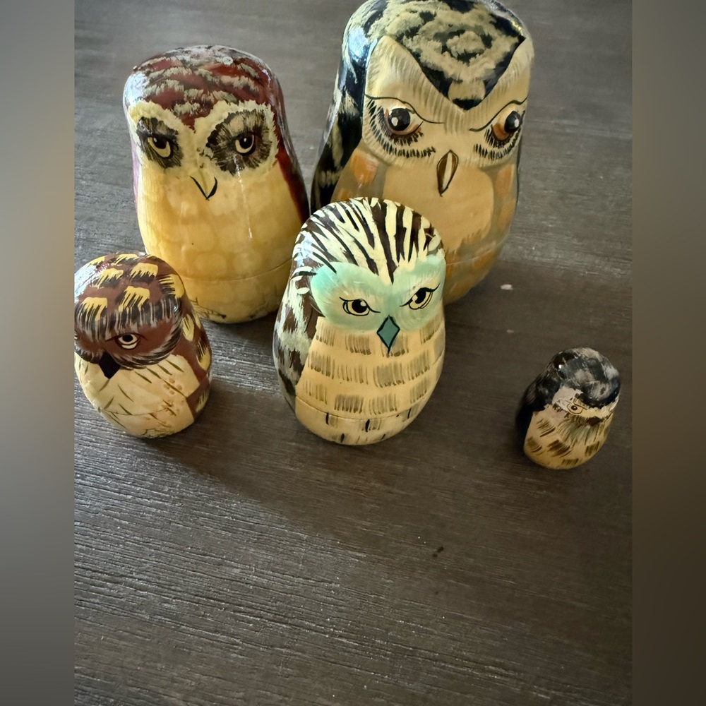 Owl 🦉 nesting dolls rustic Russian doll style nesting owl figures - Picture 4 of 6